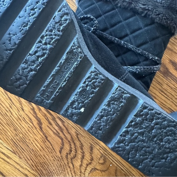 MARC JACOBS Black Quilted Suede Faux Fur Platform Wedge Tall Boots | Size 37 - Picture 8 of 8